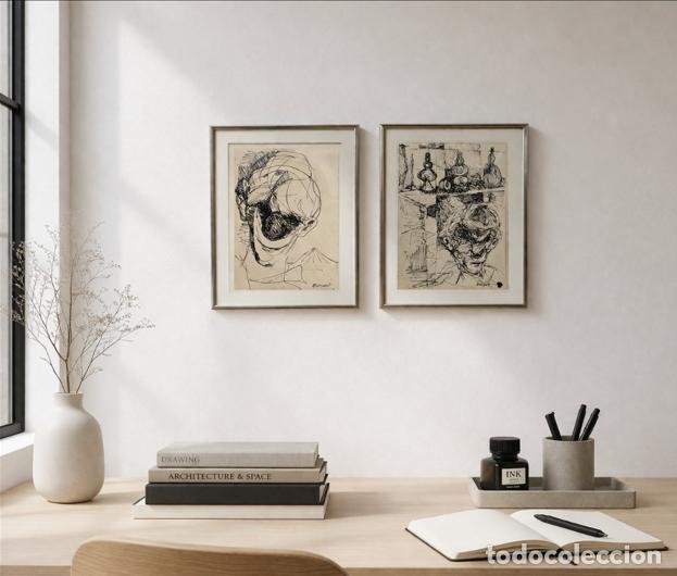 Arte: JAUME MUXART (1922&ndash;2019) &ndash; PAREJA DE DIBUJOS ORIGINALES FIRMADOS Y ENMARCADOS &ndash; GRUP TA&Uuml;LL