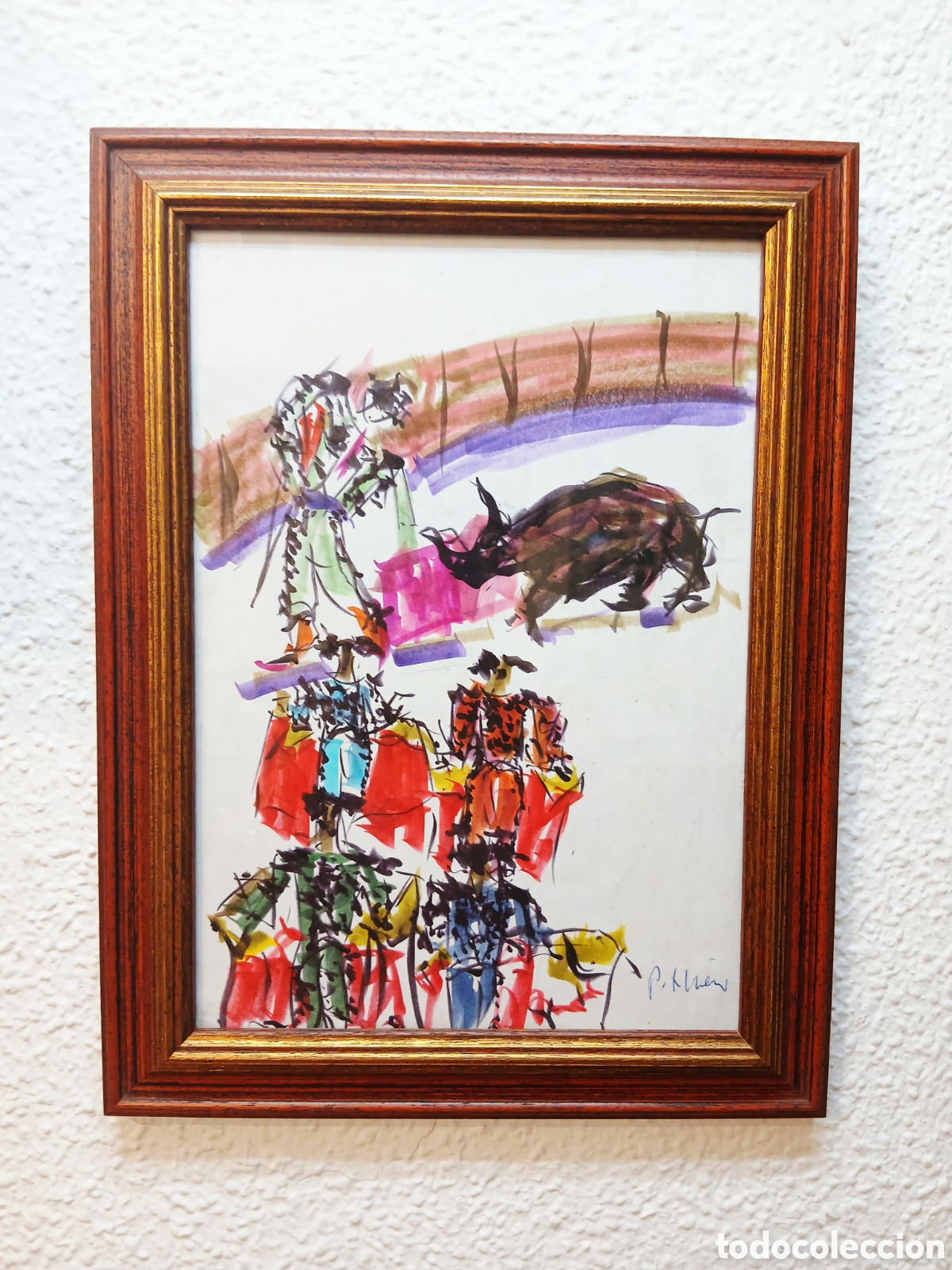 Arte: Dibujo Original a Rotulador y Acuarela - Jos&eacute; Hierro (Pepe Hierro) - Tauromaquia - Firmado