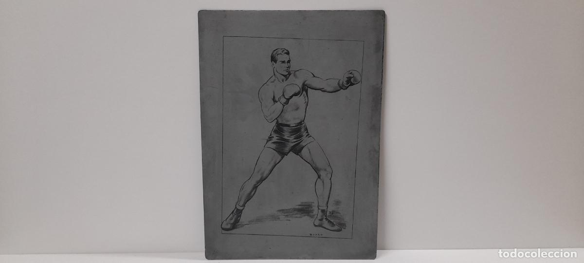 Arte: ANTIGUA PLANCHA DE IMPRENTA . DIBUJO DE EMILIO FREIXAS - BOXEO . EN METAL . MEDIDA DE FRENTE 21,3 CM
