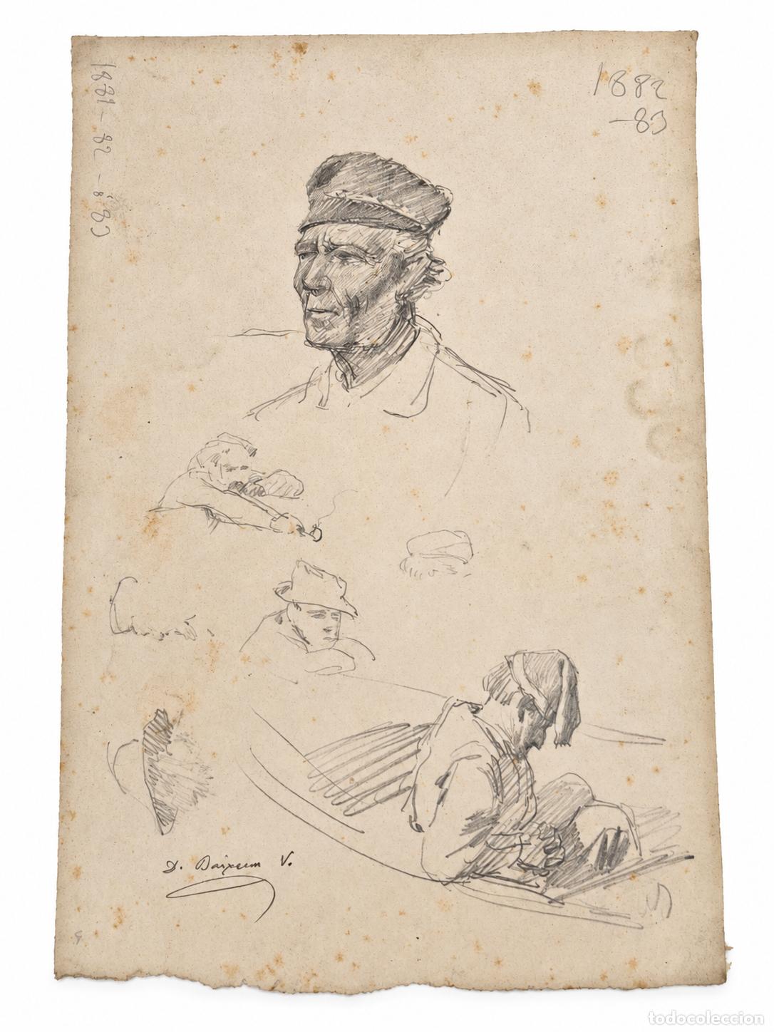 Arte: Dionis Baixeras Verdaguer (1862-1943) - Dibujo a L&aacute;piz, Apuntes - A&ntilde;o 1881-83