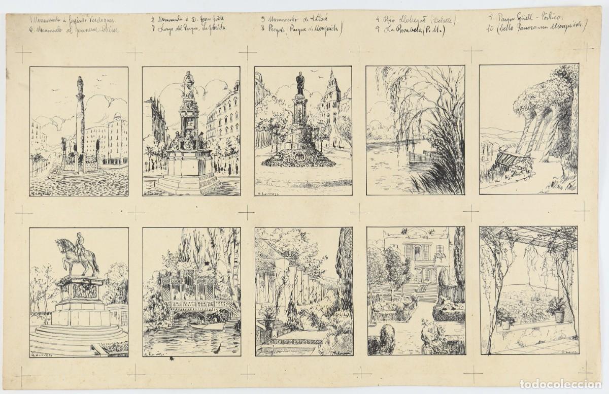 Arte: Vistas de Barcelona. Monumentos y parques