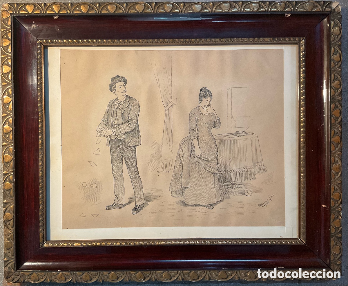 Arte: Mariano Foix (1860-1914) &ndash; Dibujo original firmado y fechado 1888 Publicado en L&rsquo;Esquella Torratxa