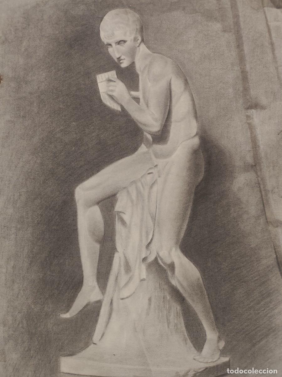 Arte: DIBUJO A CARBONCILLO ORIGINAL FIGURA MASCULINA, ALUMNO DE BELLAS ARTES, SALVADOR ARANDA, A&Ntilde;O 1919-20