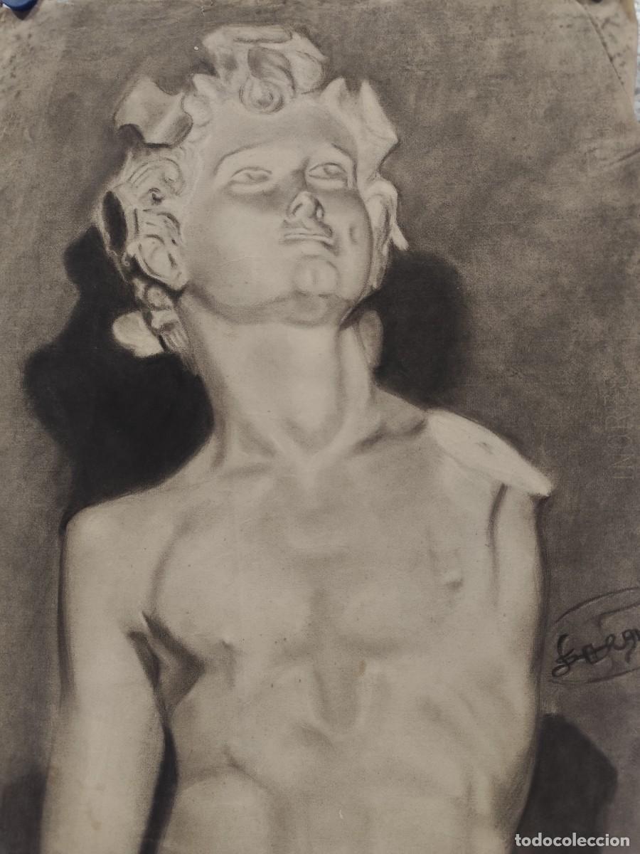 Arte: DIBUJO A CARBON ORIGINAL FIGURA MASCULINA ni&ntilde;o, ALUMNO DE BELLAS ARTES, SALVADOR ARANDA, A&Ntilde;O 1919-20