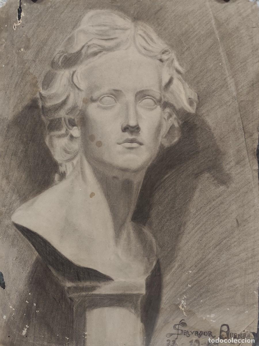 Arte: DIBUJO A CARBON ORIGINAL BUSTO CLASICO, ALUMNO DE BELLAS ARTES, SALVADOR ARANDA, A&Ntilde;O 1919-20
