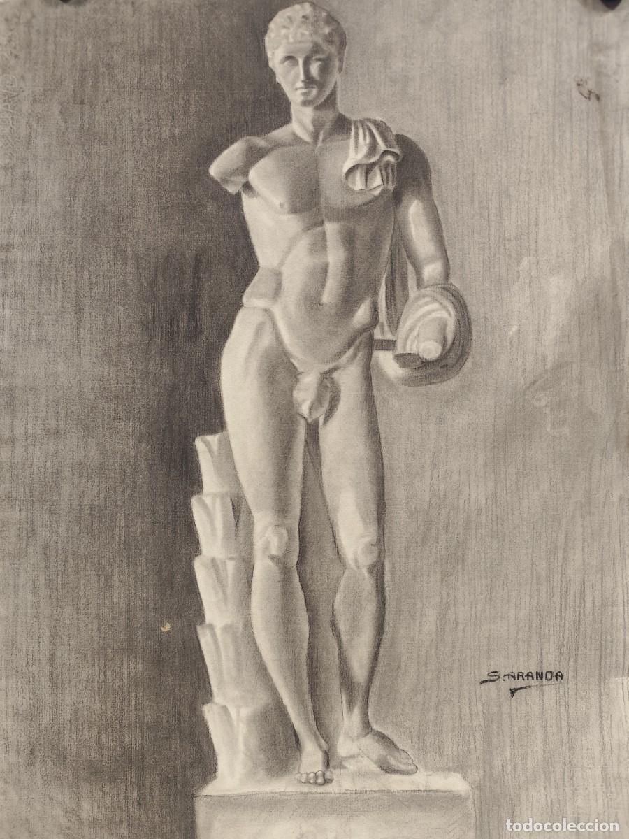Arte: DIBUJO A CARBON ORIGINAL HERMES DEL BELVEDERE - ALUMNO BELLAS ARTES, SALVADOR ARANDA, A&Ntilde;O 1919-20