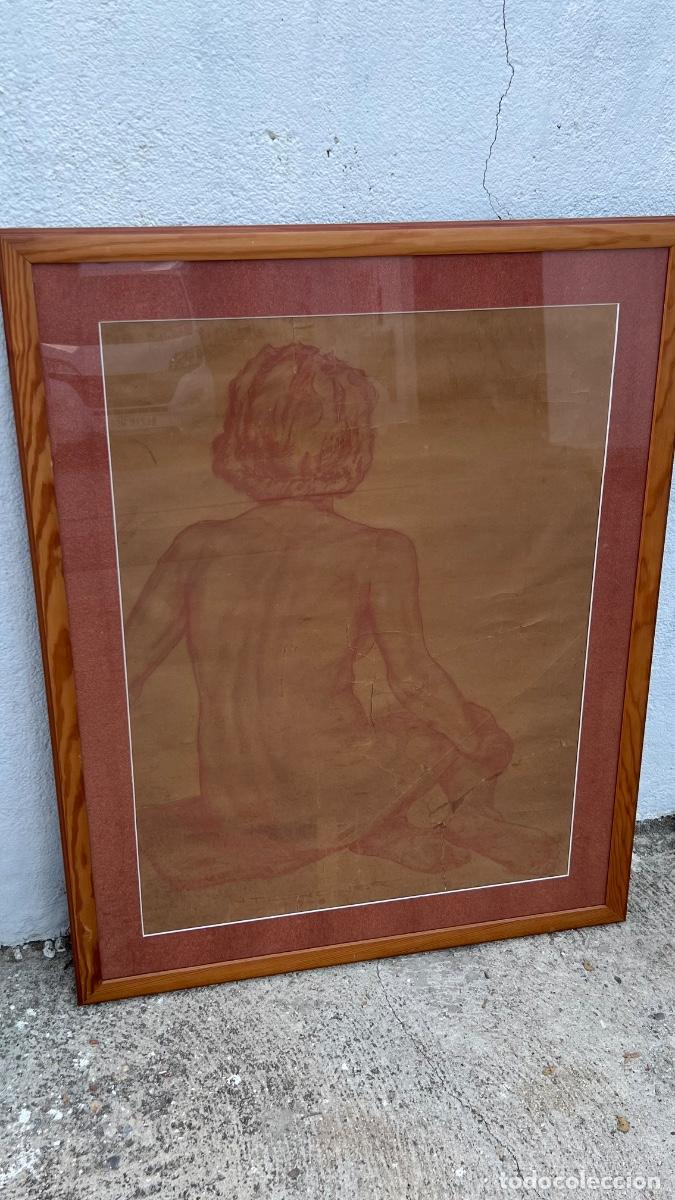 Arte: Dibujo acad&eacute;mico mujer desnuda de espaldas H. T. LINDNER 1948 sanguina papel kraft 90x72cms