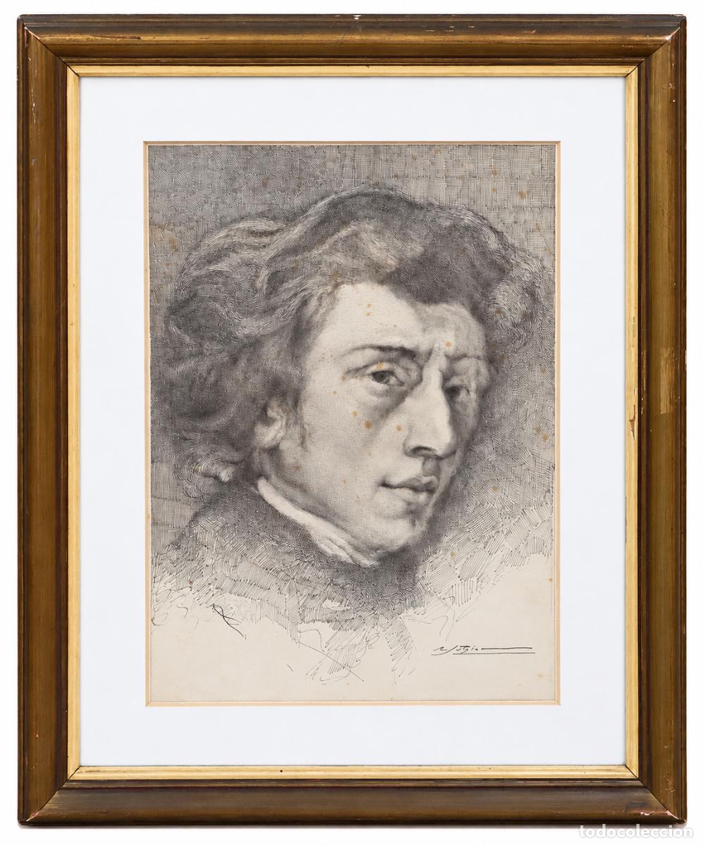 Arte: RAFAEL JUTGLAR PUJOL (Badalona, 1889 - Barcelona, 1961) DIBUJO A TINTA. RETRATO DE FREDERIC CHOPIN