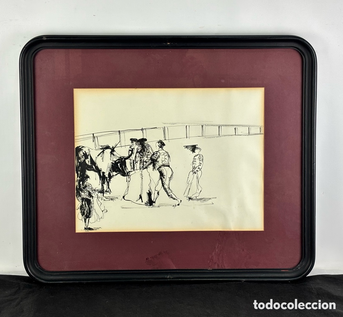 Arte: JOSEP NAVARRO VIVES - DIBUJO A TINTA SOBRE PAPEL - ESCENA TAURINA