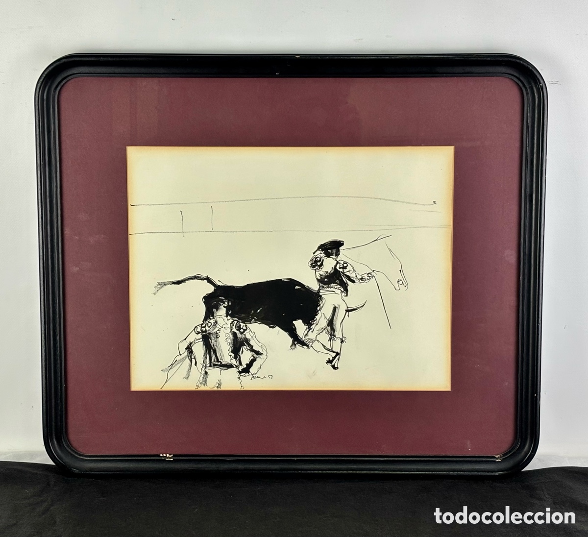 Arte: JOSEP NAVARRO VIVES - DIBUJO A TINTA, A&Ntilde;O 1957 - ESCENA TAURINA