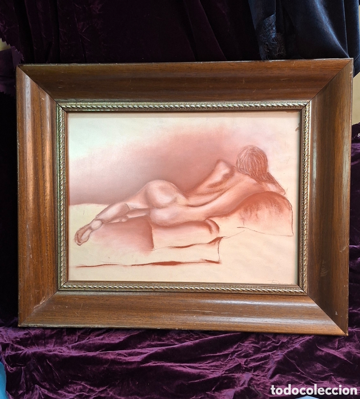 Arte: Dibujo en sanguina con marco del Siglo XX.