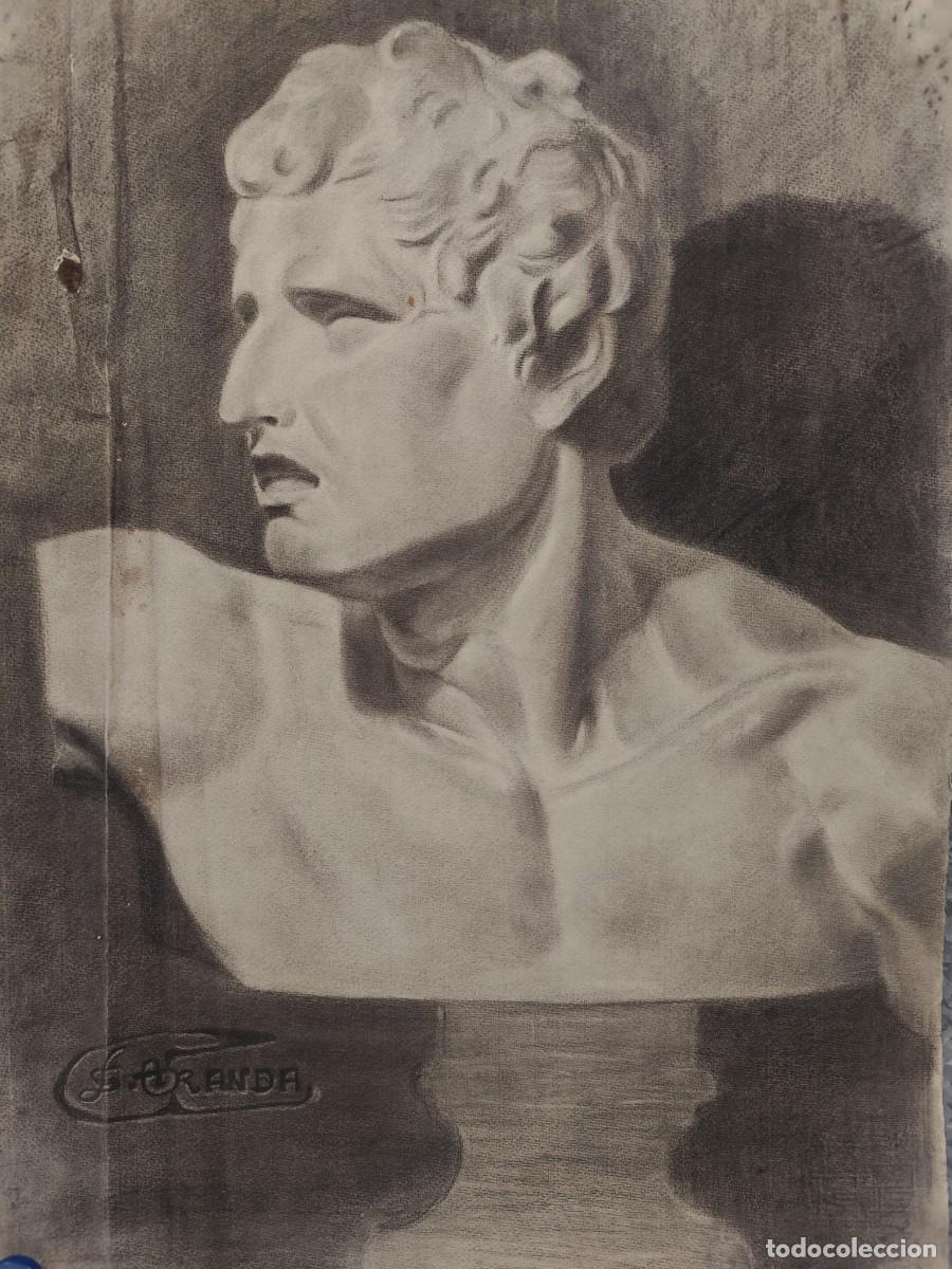 Arte: DIBUJO A CARBON ORIGINAL BUSTO MASCULINO CLASICO - ALUMNO BELLAS ARTES, SALVADOR ARANDA, A&Ntilde;O 1919-21