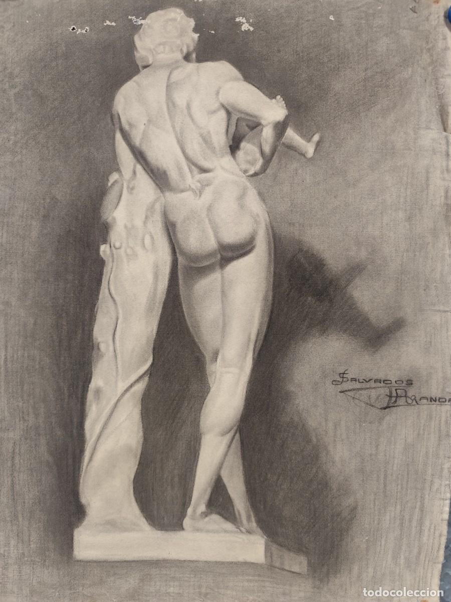 Arte: DIBUJO A CARBON ORIGINAL SILENO CON NI&Ntilde;O DIONISIOS, ALUMNO BELLA ARTES, SALVADOR ARANDA, A&Ntilde;O 1919-21