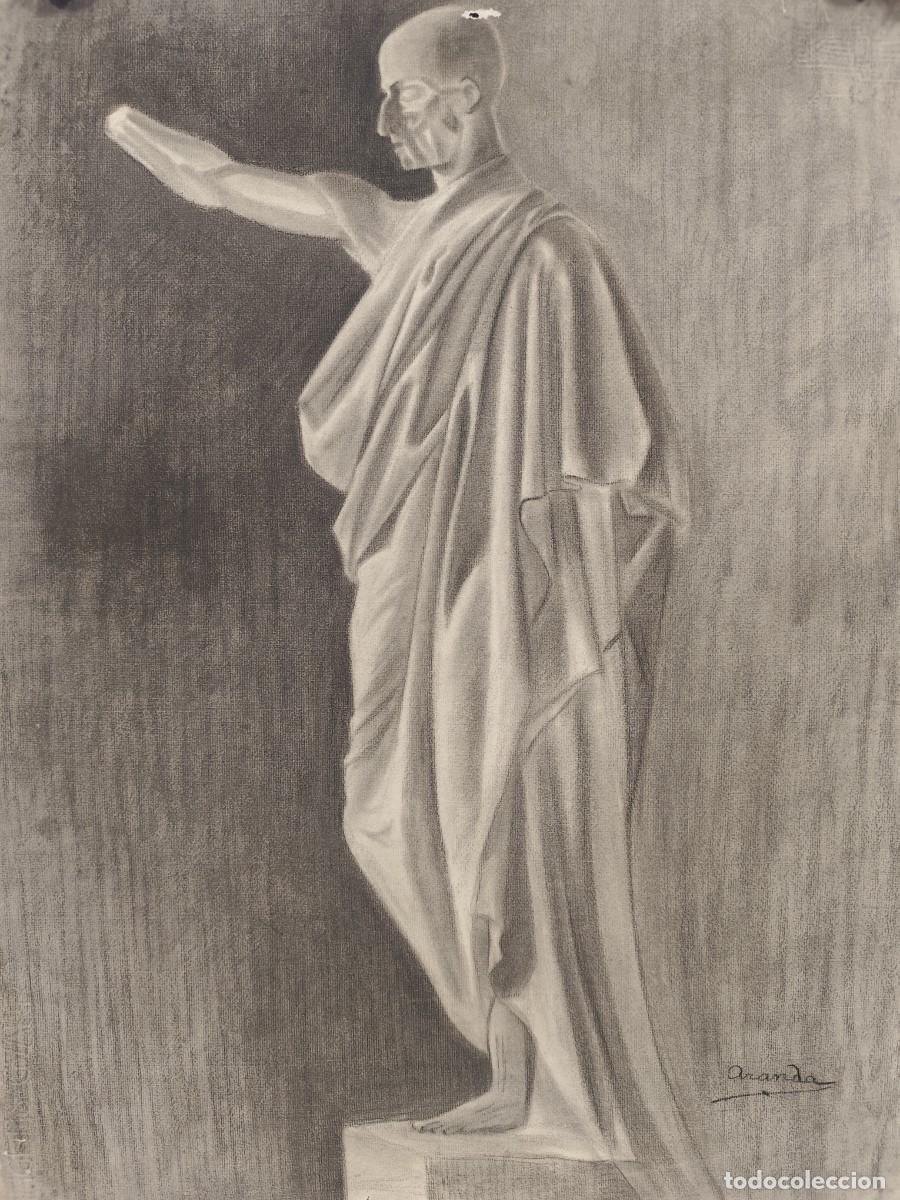 Arte: DIBUJO A CARBON ORIGINAL ESCULTURA HOMBRE TUNICA, ALUMNO BELLAS ARTES, SALVADOR ARANDA, A&Ntilde;O 1919-21