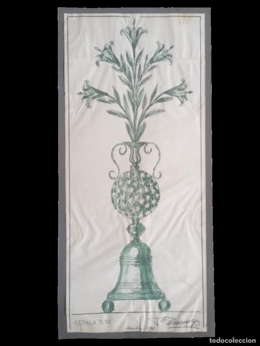 Arte: SEVILLA FUE DE MANUEL CLAVERO AREVALO MINISTRO DIBUJO CARBON Y ACUARELA FIRMADO 47X22 C34