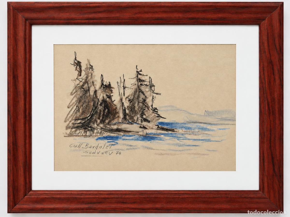 Arte: Josep Coll Bardolet - paisaje, dibujo sobre papel firmado y fechado 1974