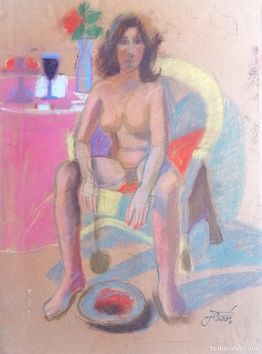 Arte: JORDI CUR&Oacute;S pastel/papel 65 x 50 cm. Firmado. A&ntilde;os 60-70.