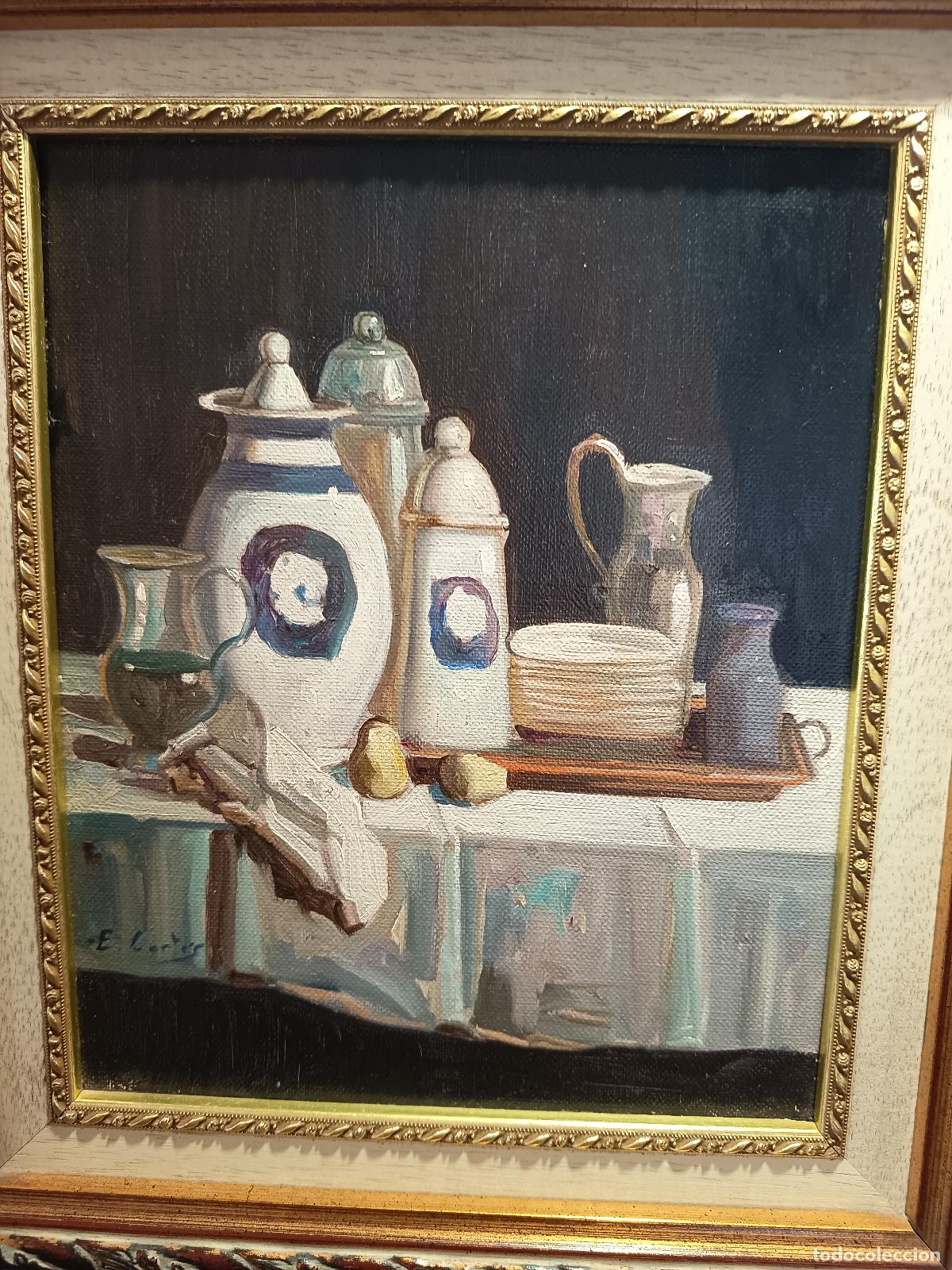 Arte: Cuadro al &oacute;leo. Bodeg&oacute;n firmado E. Cort&eacute;s - Foto 4