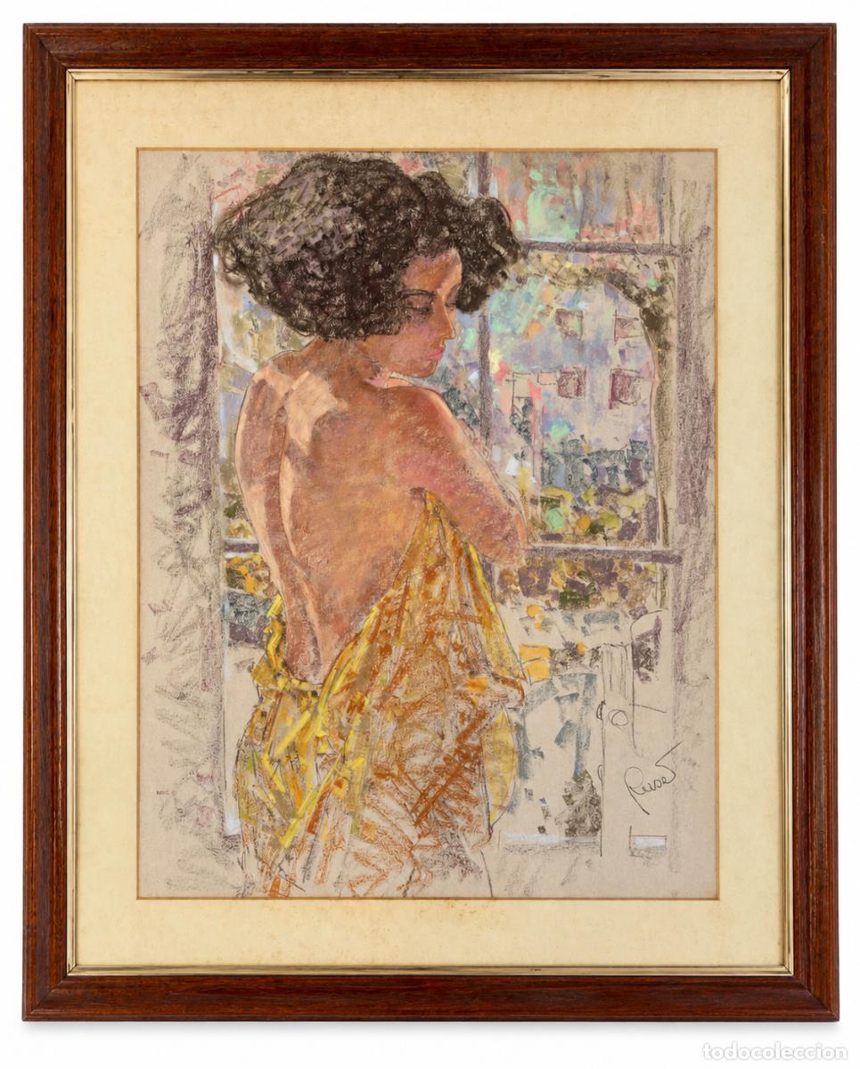 Arte: JOAN RASET CONCHILLO (1938 - 2019), DIBUJO A PASTEL - CHICA DE PERFIL
