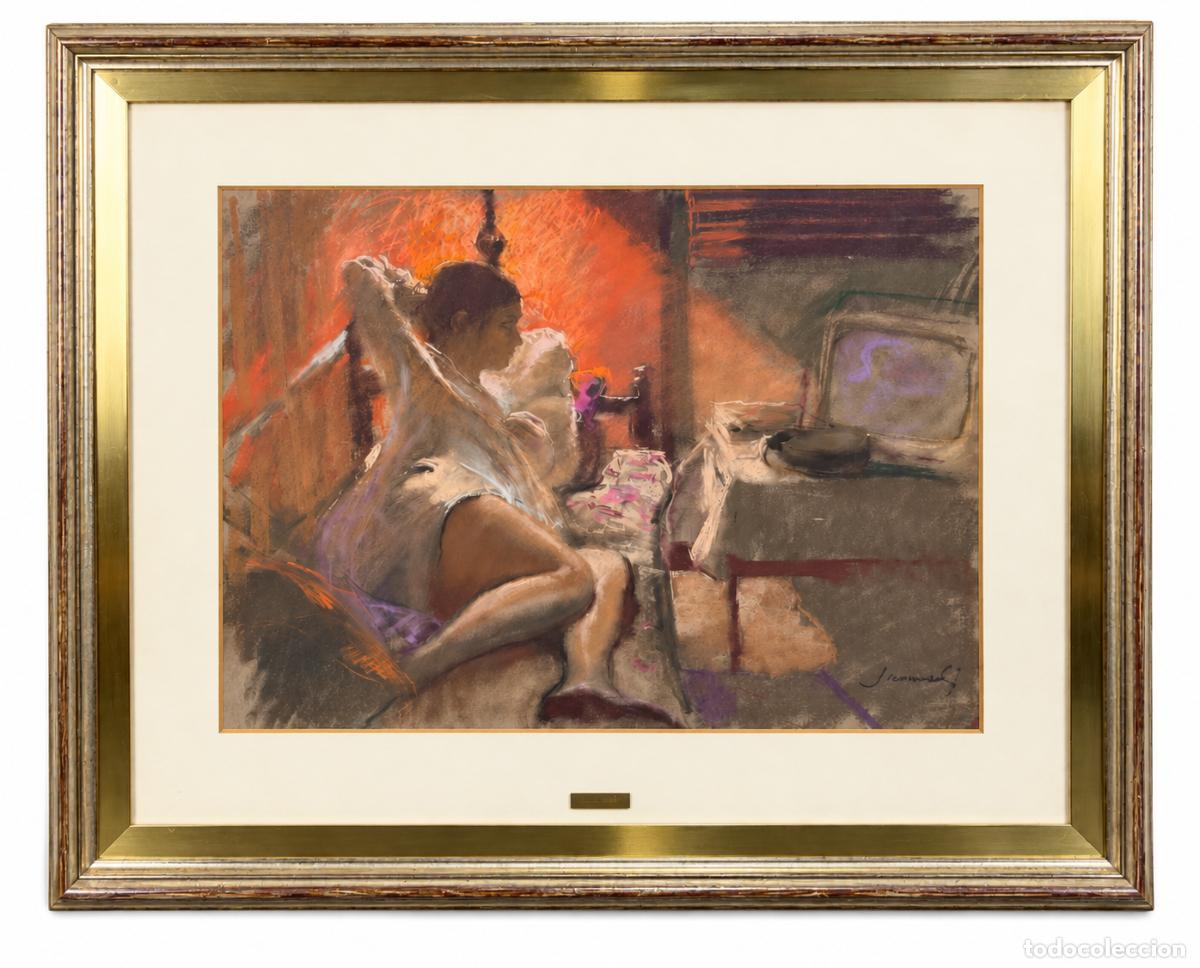 Arte: JOAN MART&Iacute;- CHICA RECOSTADA - DIBUJO A PASTEL - GRAN CALIDAD - 50 X 64 CM