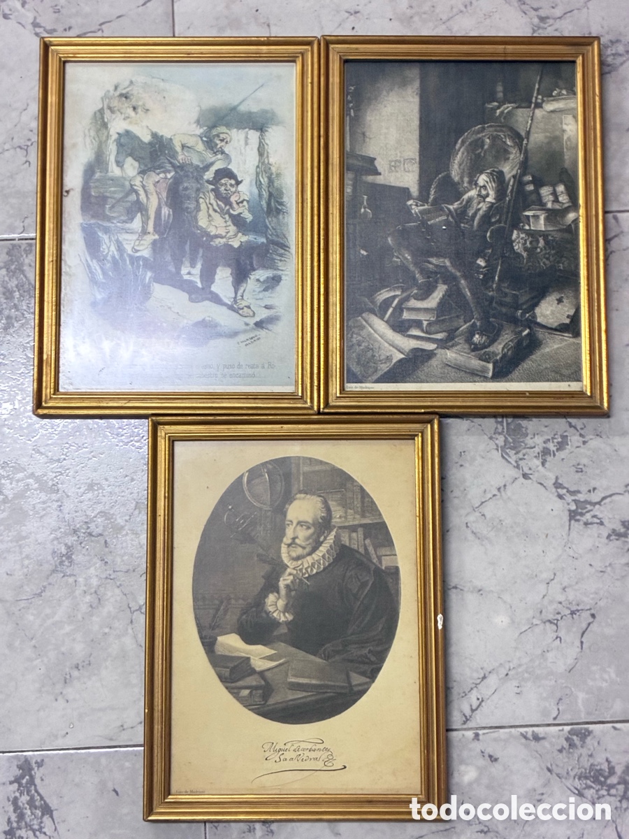Arte: laminas a&ntilde;o 1968 - 4 quijote 1 Miguel de Cervantes - Ed. Luis de Madrazo enmarcadas XY23