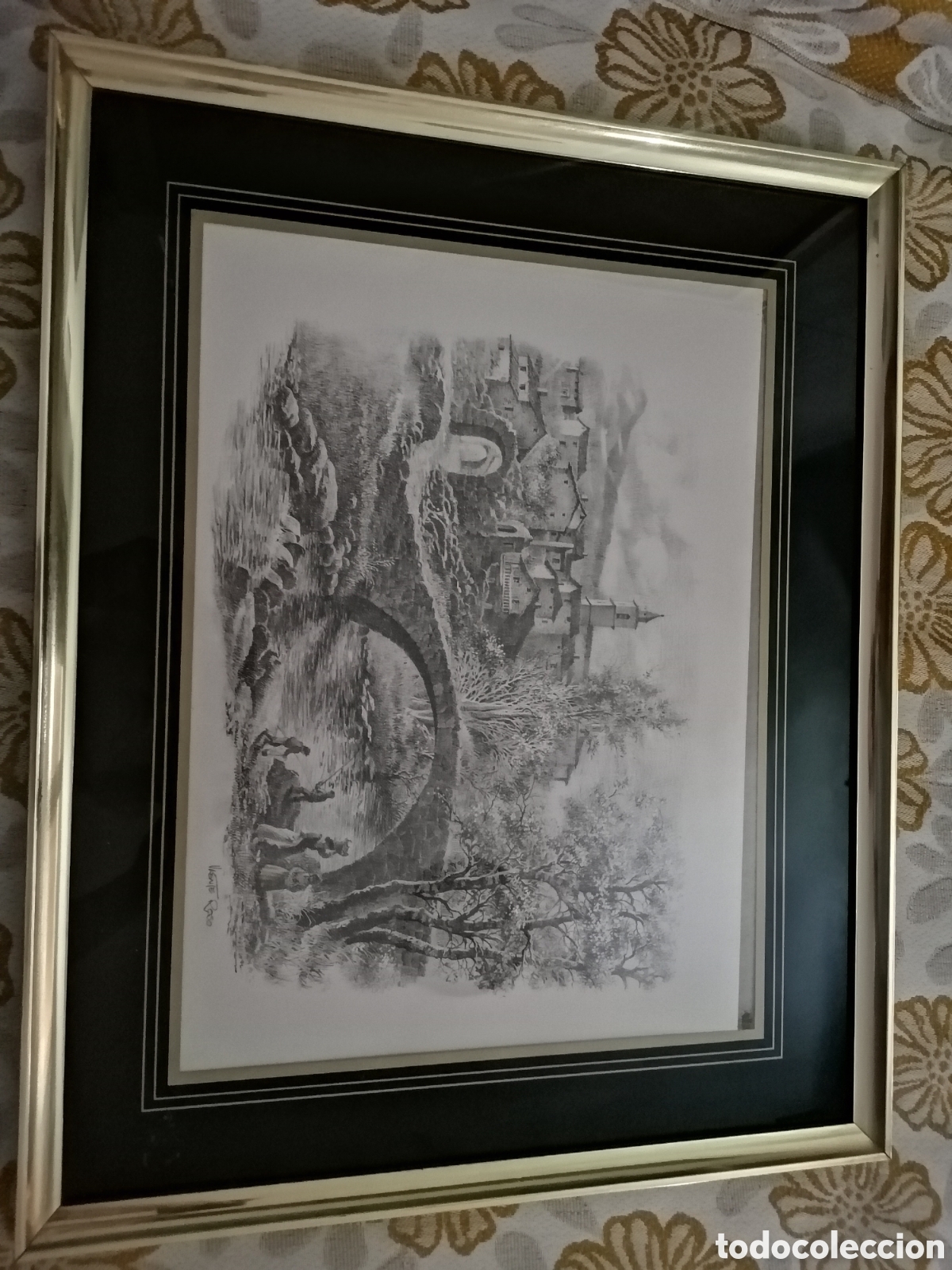 Arte: Cuadro l&aacute;mina Vicente Roso Paisaje con puente