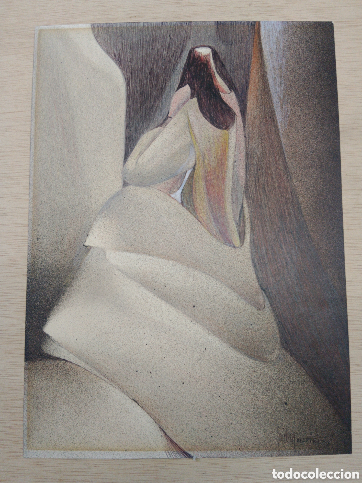 Art: Andreu Martro,(1941-2012) t&eacute;cnica mixta sobre papel, firmado 1974