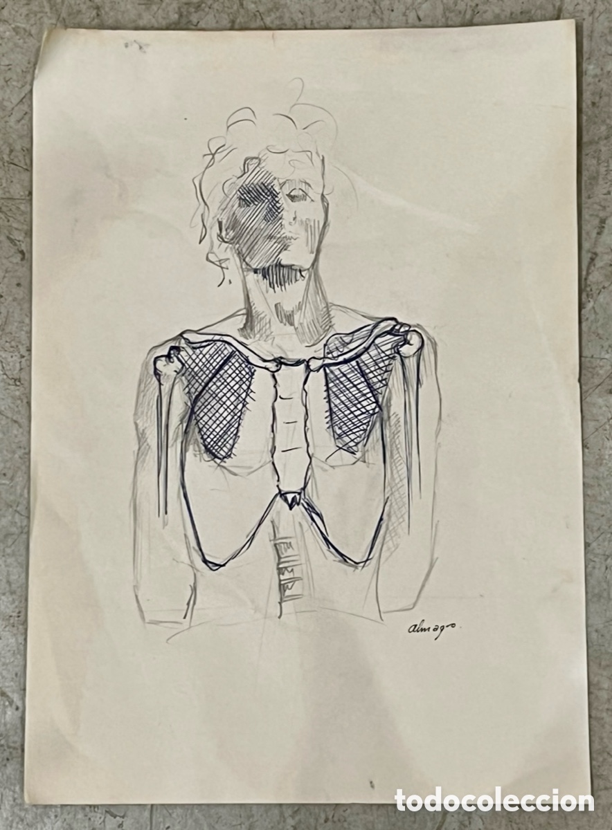 Arte: ALMAGRO, Paco (Alhama de Murcia, 1945). Estudios de Anatom&iacute;a. Dibujo sobre papel. A&ntilde;os 70.