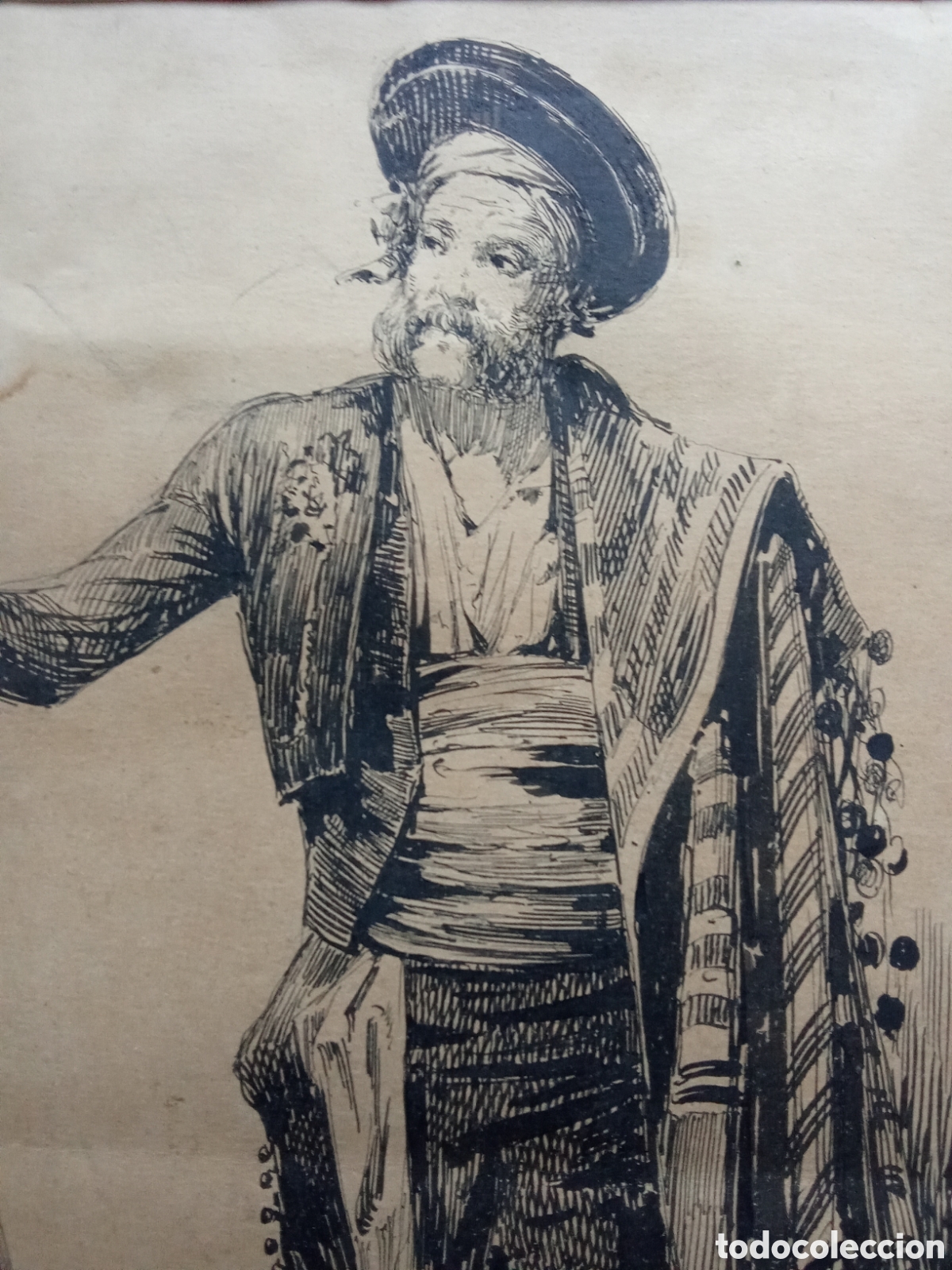 Arte: BANBOLERO, DIBUJO A TINTA DE BALDOMERO GALOFRE SIGLO XIX