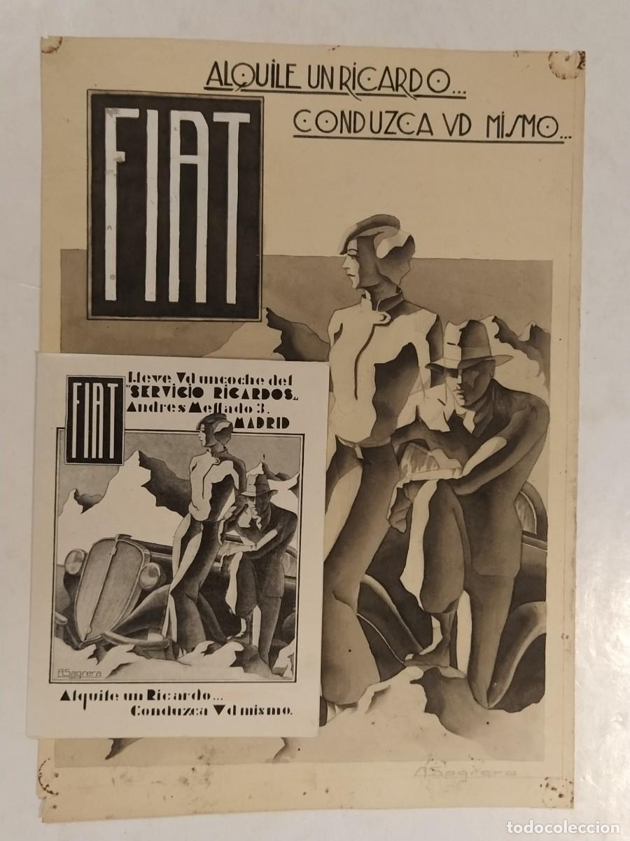 Arte: FIAT - DIBUJO ORIGINAL A MANO FIRMADO POR ALBERTO SAGRERA + CATALOGO DONDE SALE EL DIBUJO -VER FOTOS