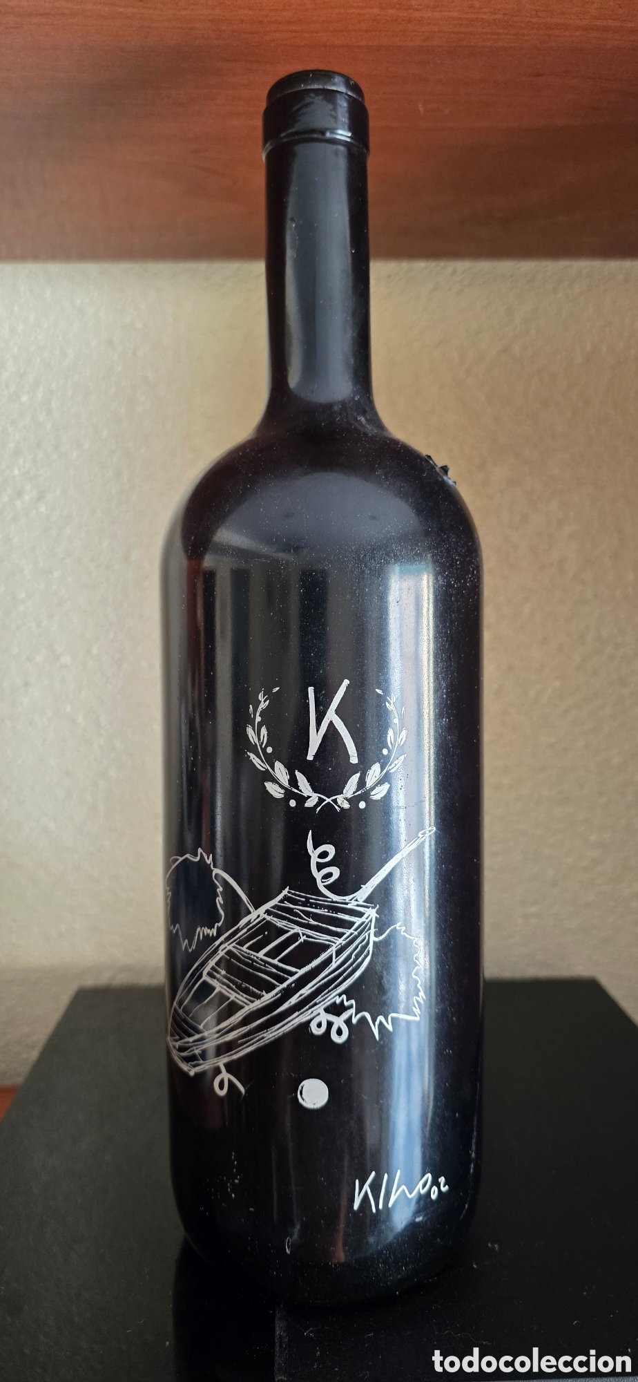 Arte: KCHO &ndash; Obra original sobre botella de vidrio &ndash; Barca &ndash; Firmada Kcho 02 &ndash; Arte Cubano