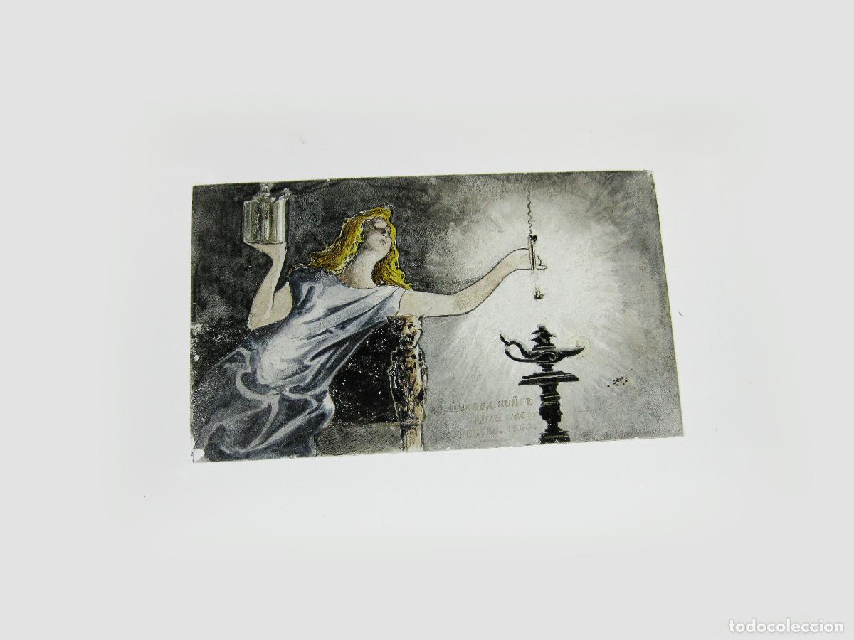 Arte: DIBUJO PARA TRANSPARENCIA SOBRE CRISTAL DEL GRABADOR Y EXLIBRISTA RAFAEL CARCEDO MEDINA. 1900