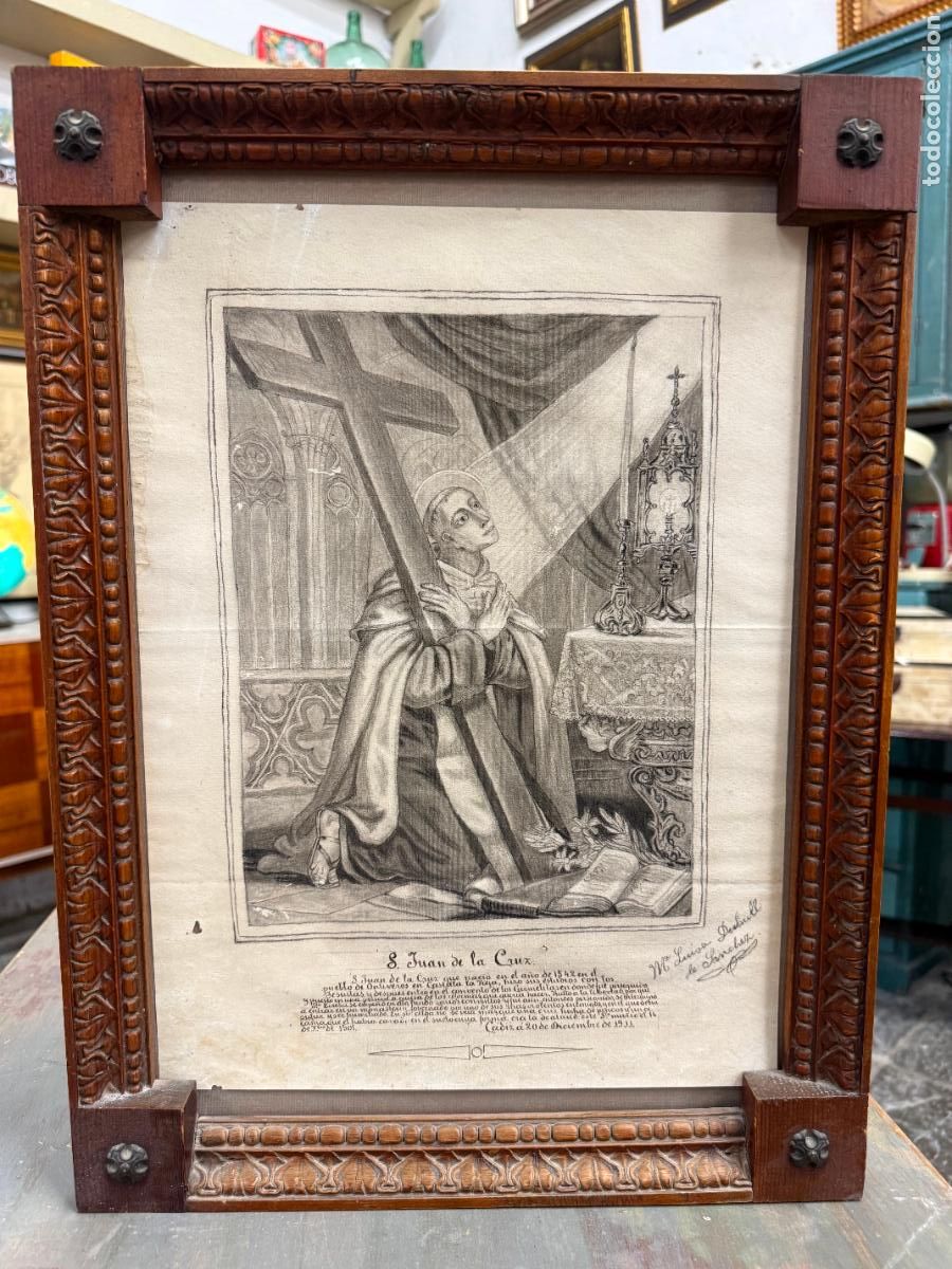Arte: DIBUJO A LAPIZ DE PRINCIPIO SIGLO XX - SAN JUAN DE LA CRUZ - MEDIDA MARCO 49X37 CM - RELIGIOSO