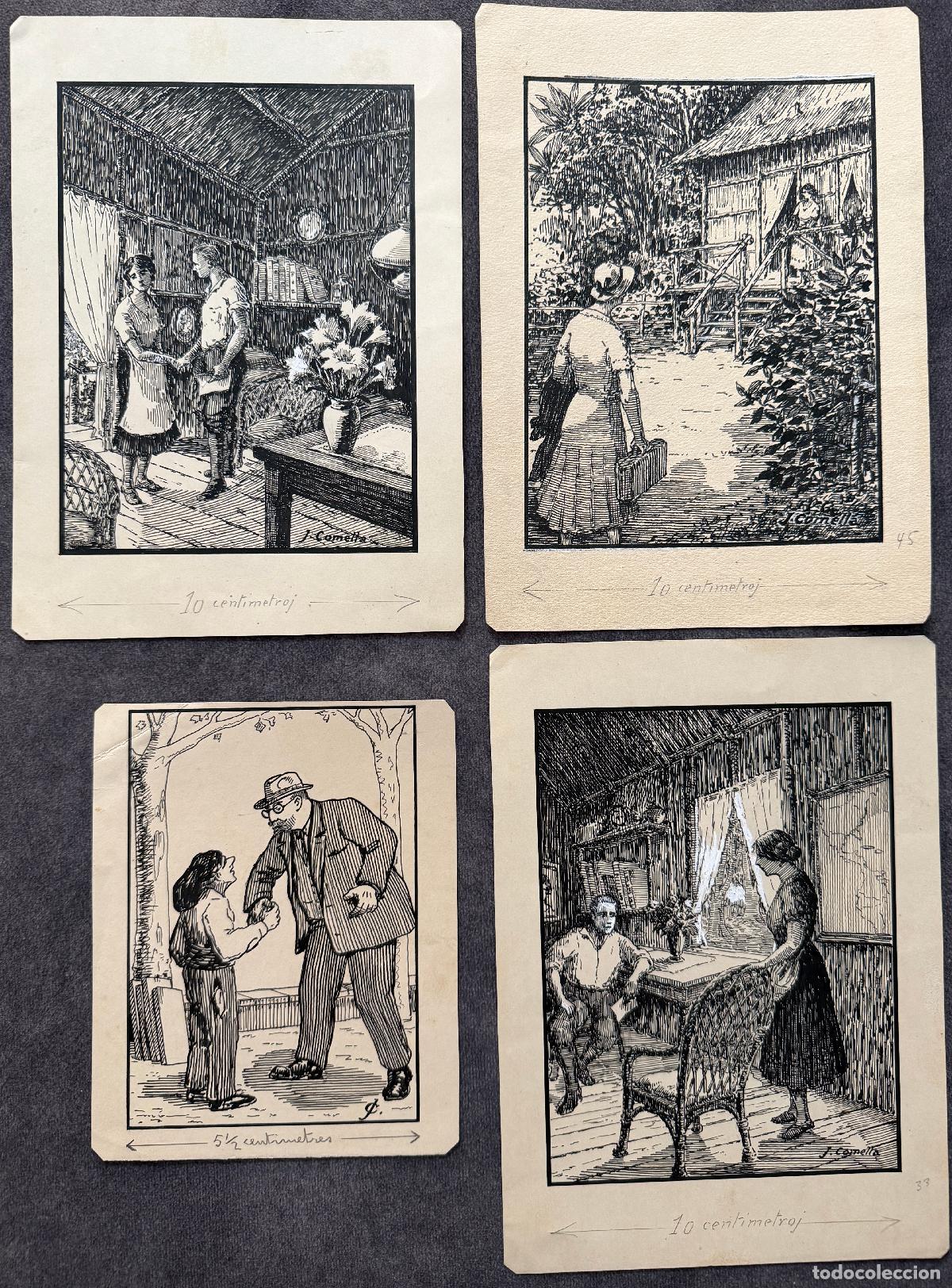 Art: 4 x Jacint Comella i Mora , Vic , Barcelona , lote dibujos originales a tinta , 1930 . diari de Vic