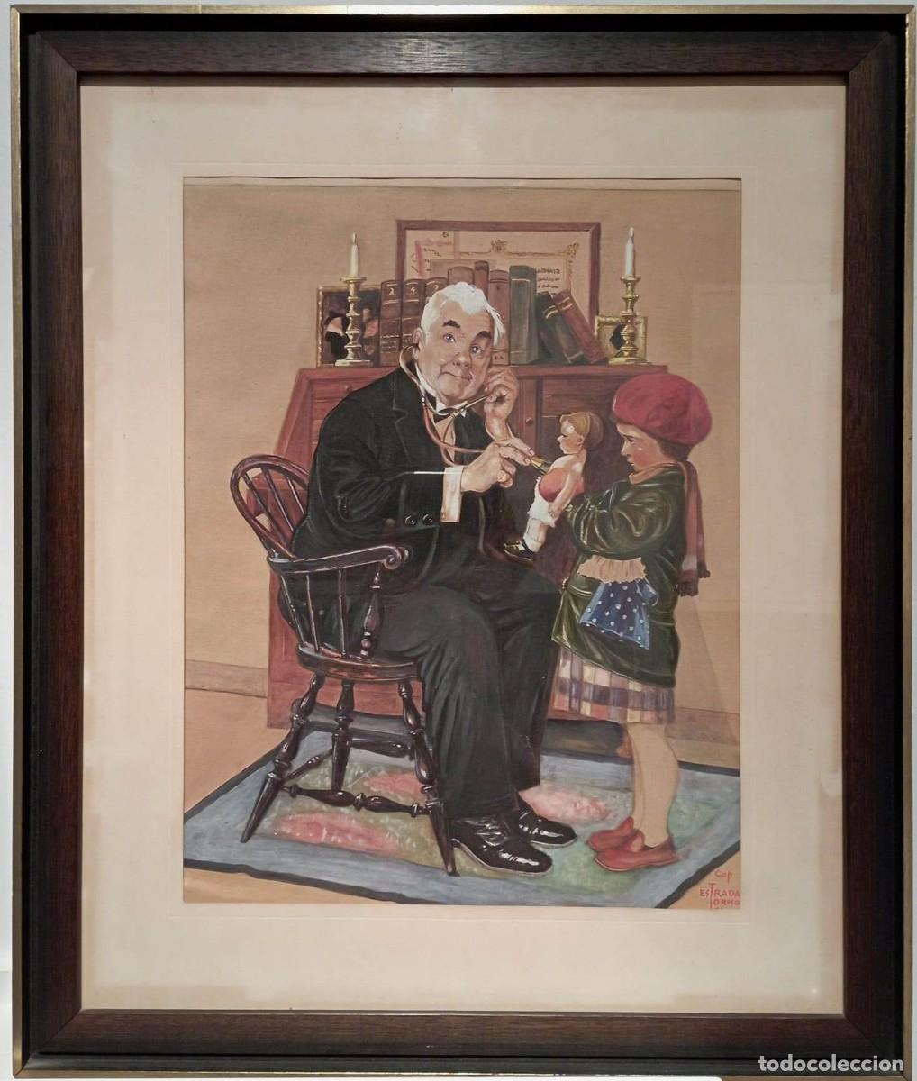 Arte: Caricatura original &rdquo;Doctor y mu&ntilde;eca&rdquo; (A partir de Norman Rockwell), 1930-1940