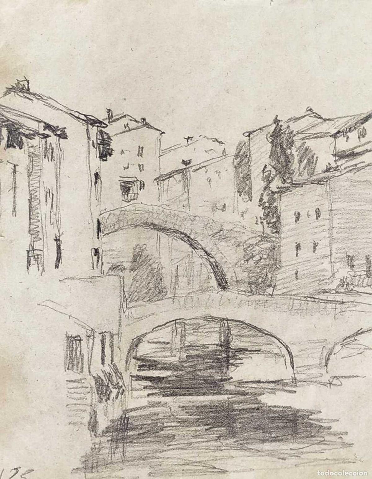 Arte: PUENTES. GRAFITO SOBRE PAPEL. JULI&Aacute;N DEL POZO (?). ESPA&Ntilde;A. XIX-XX