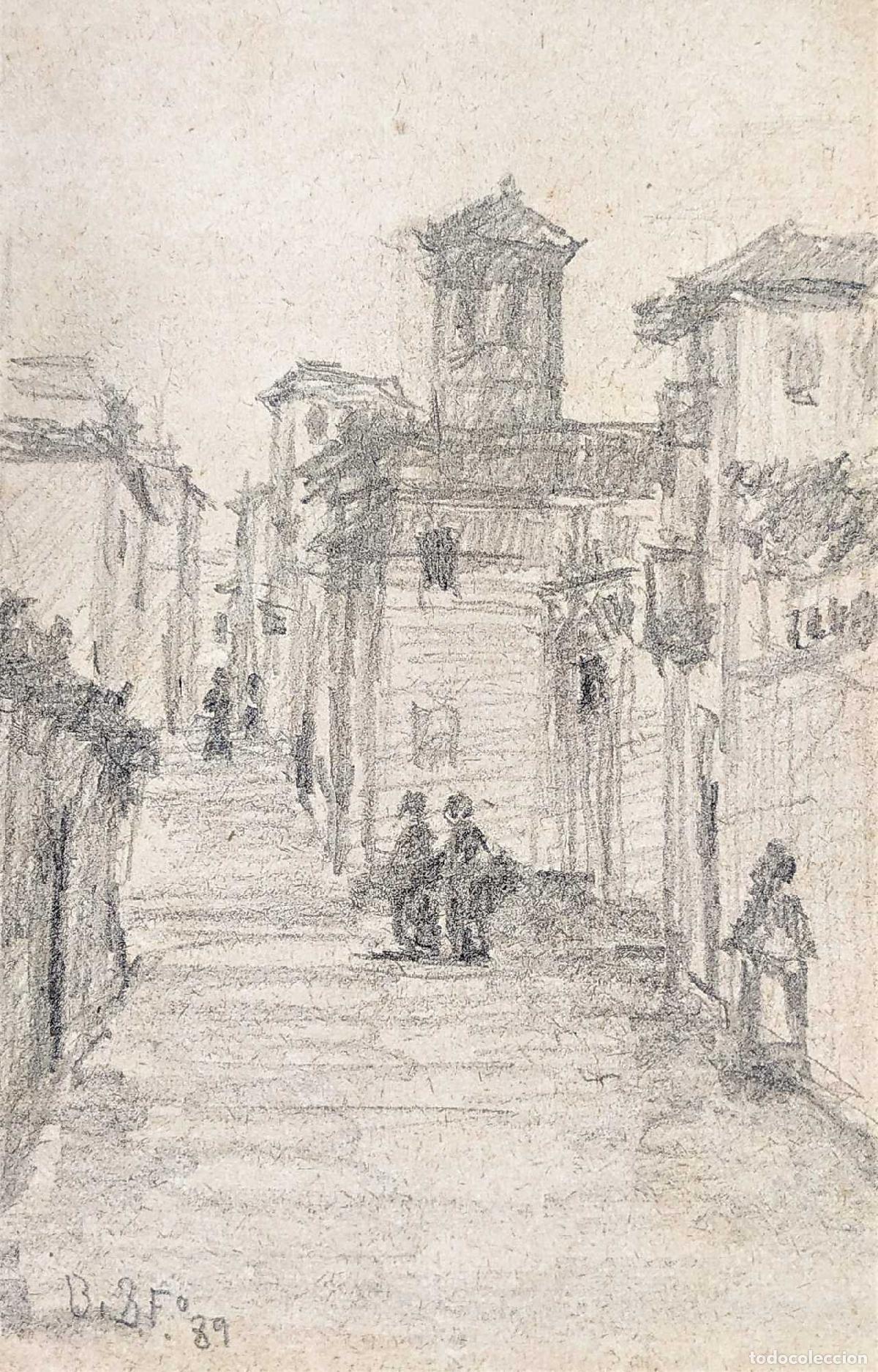 Art: CALLES DE GRANADA. GRAFITO SOBRE PAPEL. JULI&Aacute;N DEL POZO (?). ESPA&Ntilde;A. 1889