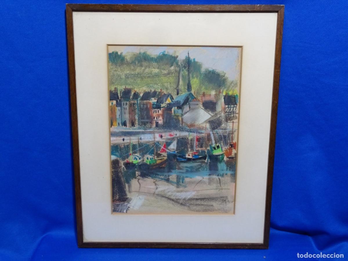 Arte: DIBUJO PASTEL / CERAS ANONIMO. BUEN TRAZO. PUERTO CON BARCOS.