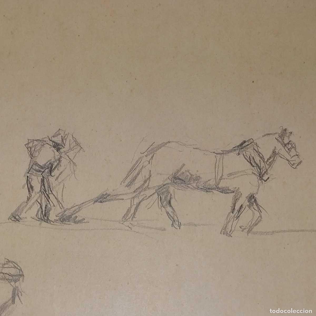 Arte: CAMPESINOS TRABAJANDO. CROQUIS. GRAFITO SOBRE PAPEL. JULI&Aacute;N DEL POZO (?). ESPA&Ntilde;A. XIX-XX
