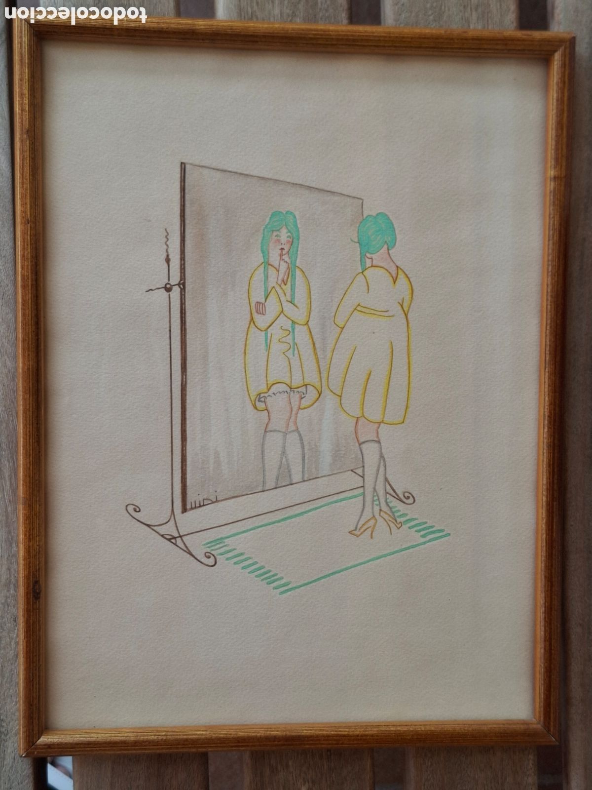 Arte: DIBUJO ORIGINAL DE RAMON VIDELLA COLABORADOR DE JOSEP LLIMONA Y ANTONI GAUDI JOVEN ANTE ESPEJO 1930