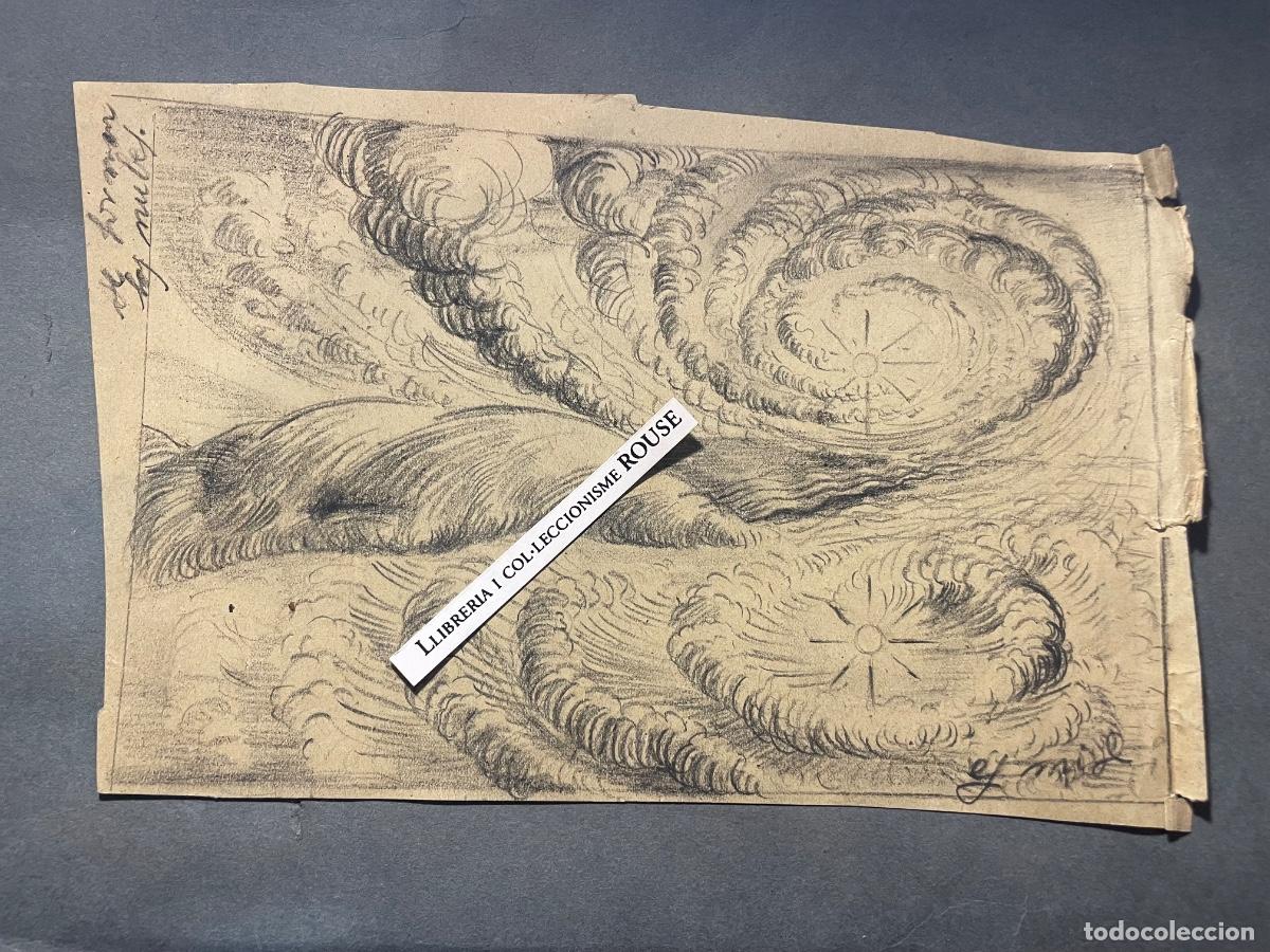 Arte: ANTIGUO DIBUJO AL CARBON SOBRE PAPEL - SE FORMAN LAS NUBES -FIRMA ILEGIBLE 1953 BOCETO PARTE POSTERI