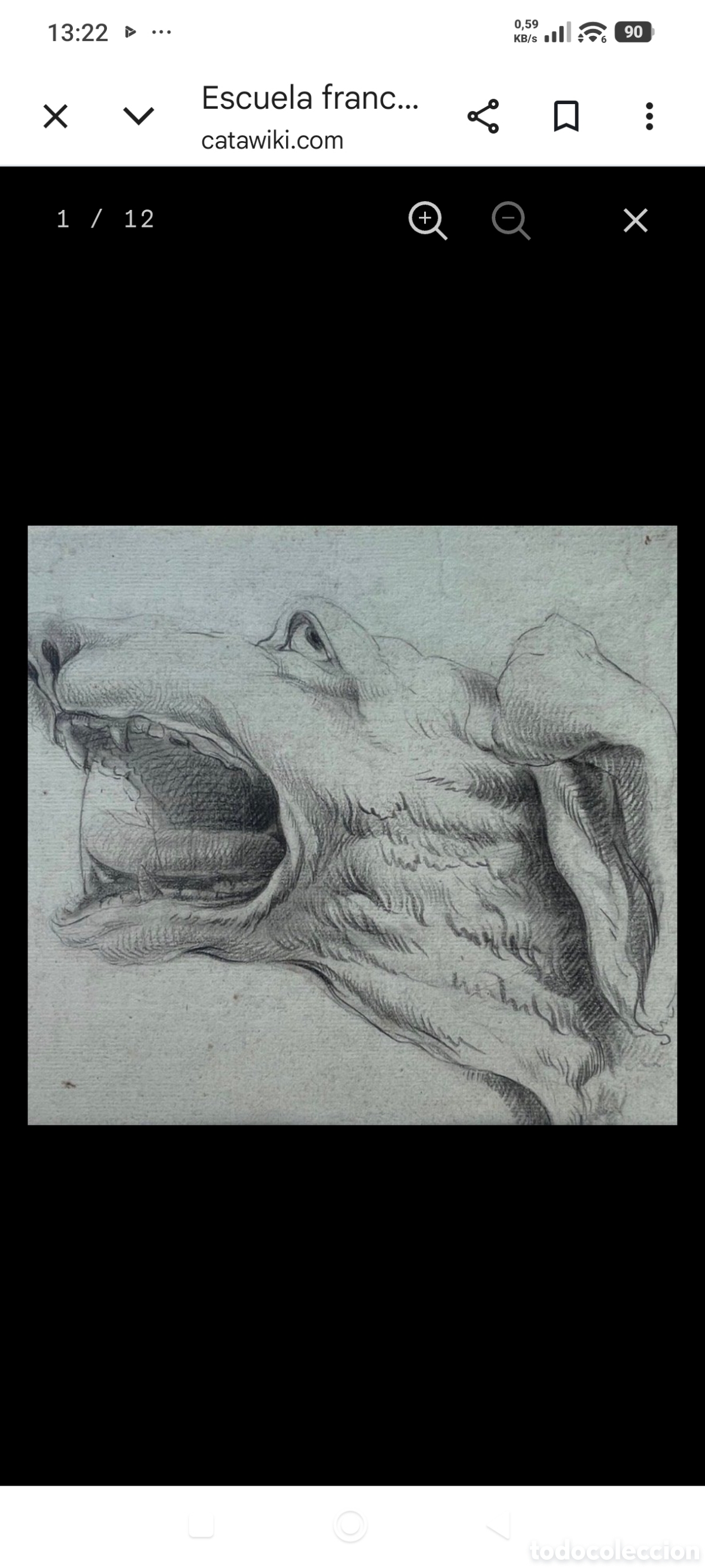 Arte: Escuela francesa retrato de cabeza de perro en movimiento