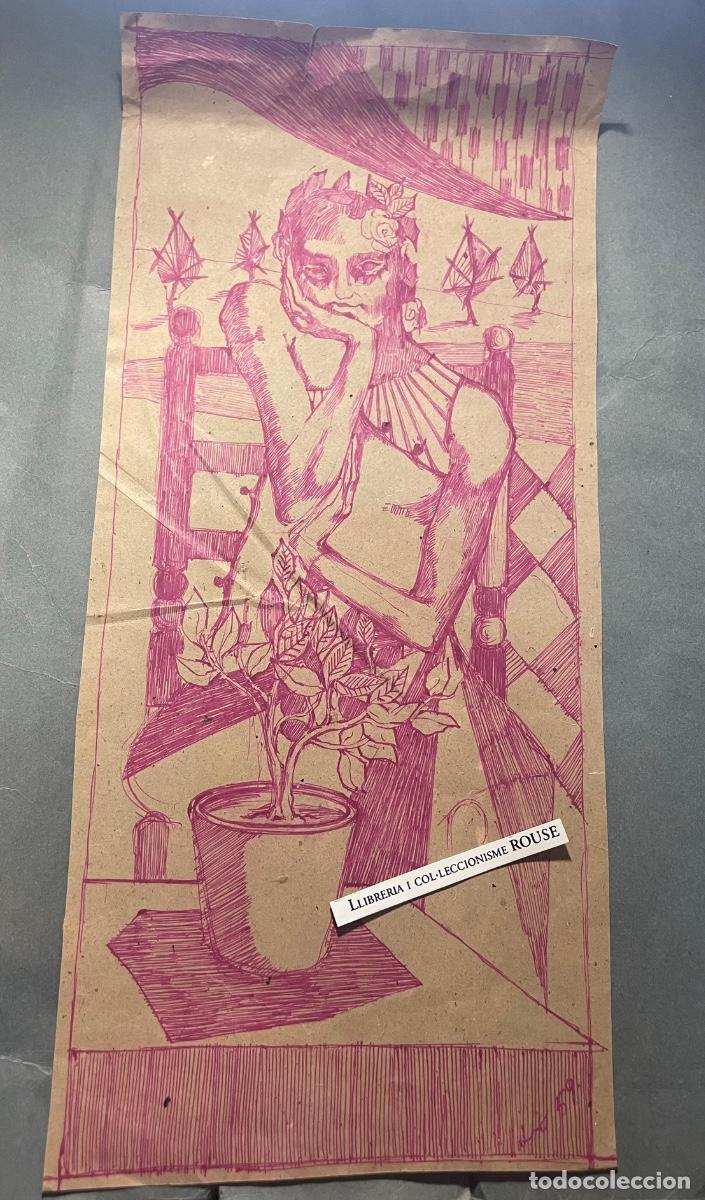 Arte: ANTIGUO DIBUJO A TINTA SOBRE PAPEL - MUJER SENTADA FIRMA ILEGIBLE 59 - 40,5X18,5 CM. - ESTADO EL QUE