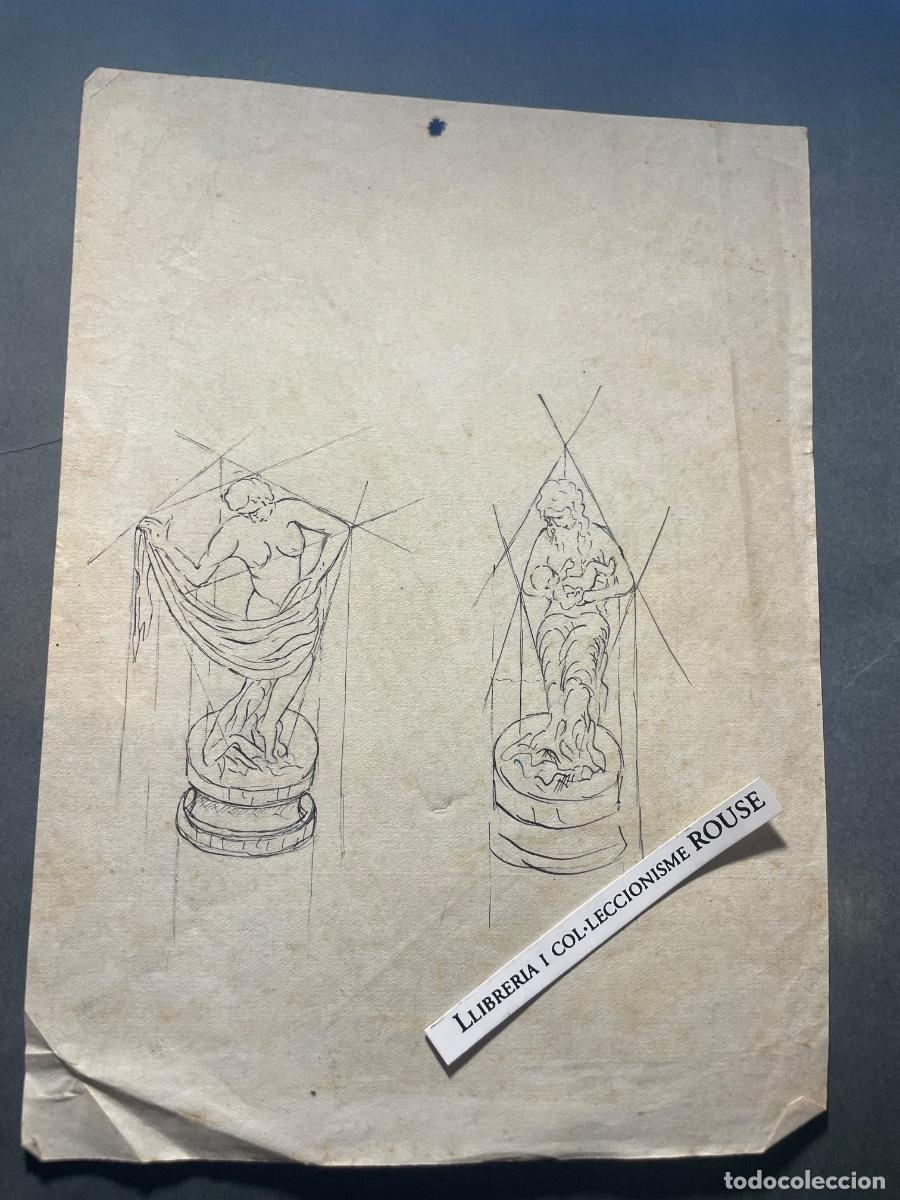 Arte: ANTIGUO DIBUJO A TINTA SOBRE PAPEL PROYECTO DE 2 ESCULTURAS - SIN FIRMAR , 22X16 CM. ESTADO EL QUE