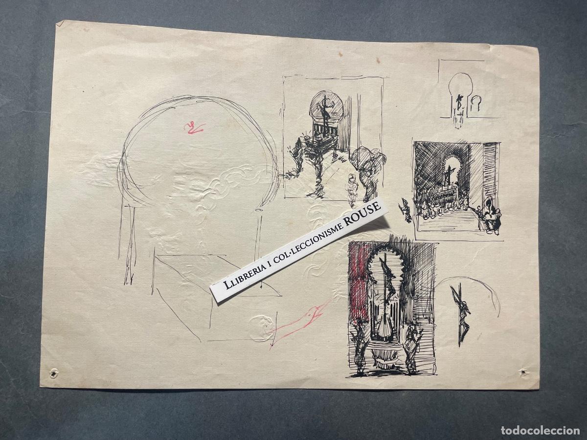 Arte: ANTIGUO DIBUJO APUNTE , DIBUJO A TINTA SOBRE PAPEL, PARTE POSTERIOR DIBUJO A LAPIZ