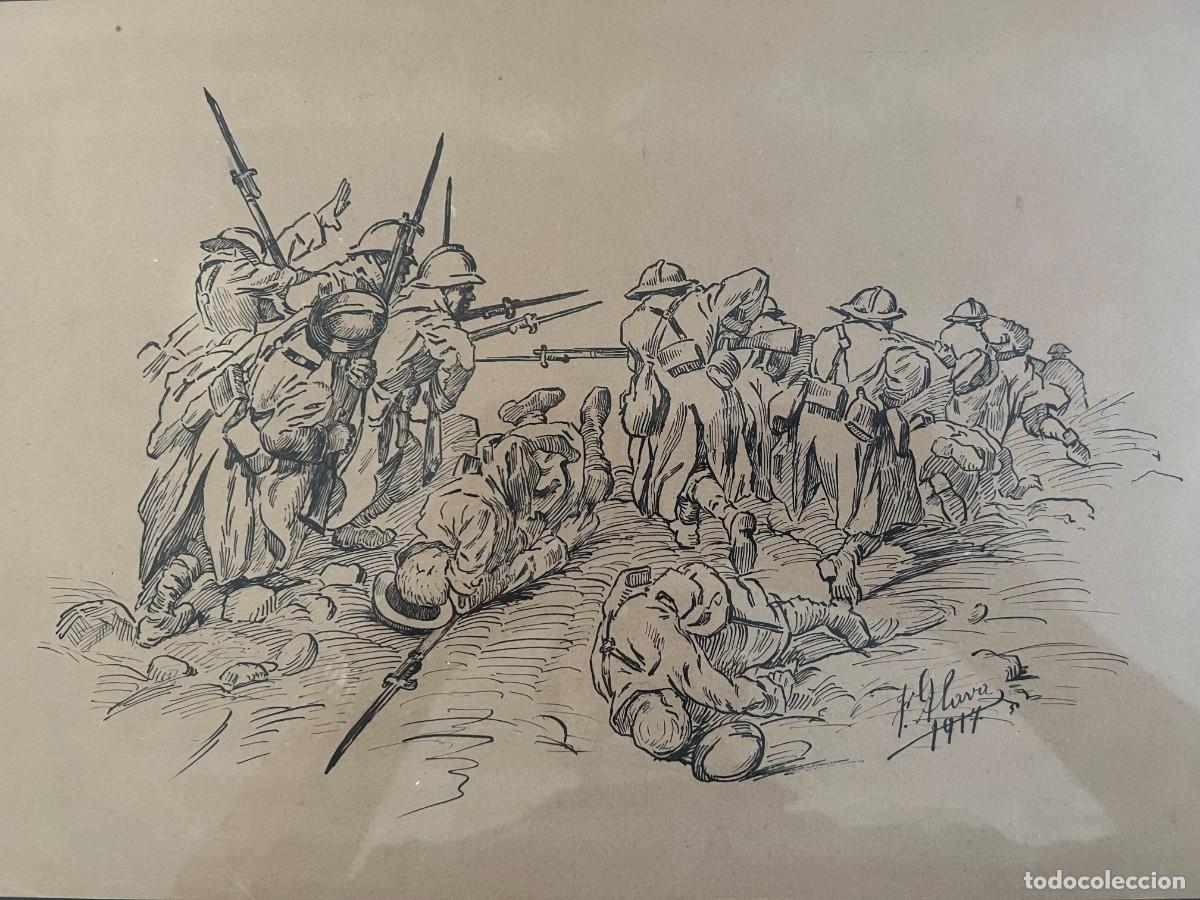 Arte: DIBUJO A PLUMA. ESCENA 1&ordf; GUERRA MUNDIAL. F&Eacute;LIX &Aacute;LAVA, PINTOR NAVARRO ESTABLECIDO EN ZARAGOZA. 1917