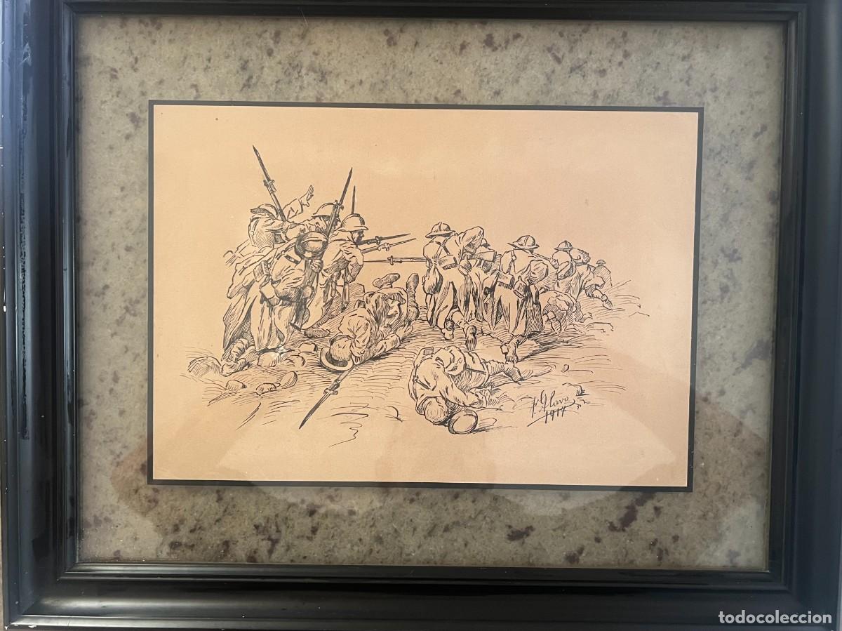 Arte: DIBUJO A PLUMA. ESCENA 1&ordf; GUERRA MUNDIAL. F&Eacute;LIX &Aacute;LAVA, PINTOR NAVARRO ESTABLECIDO EN ZARAGOZA. 1917