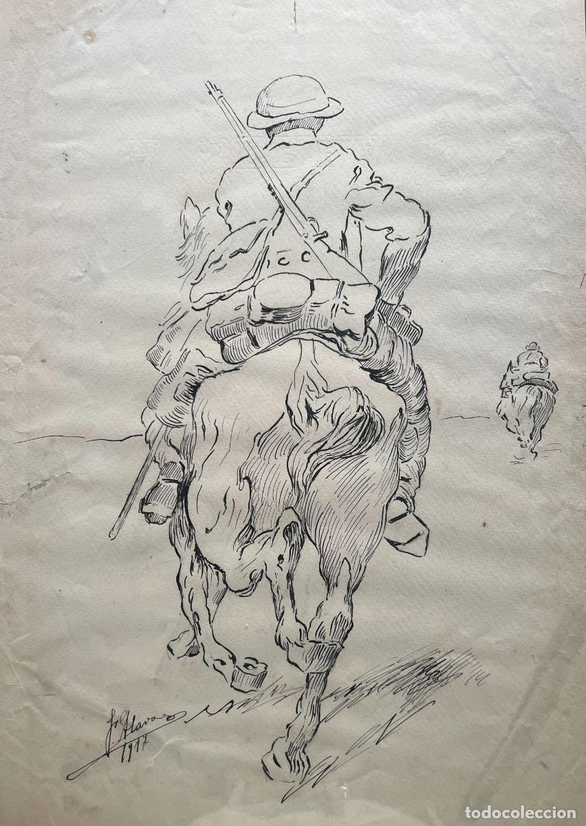 Arte: DIBUJO A PLUMA. ESCENA 1&ordf; GUERRA MUNDIAL. F&Eacute;LIX &Aacute;LAVA, PINTOR NAVARRO ESTABLECIDO EN ZARAGOZA. 1917
