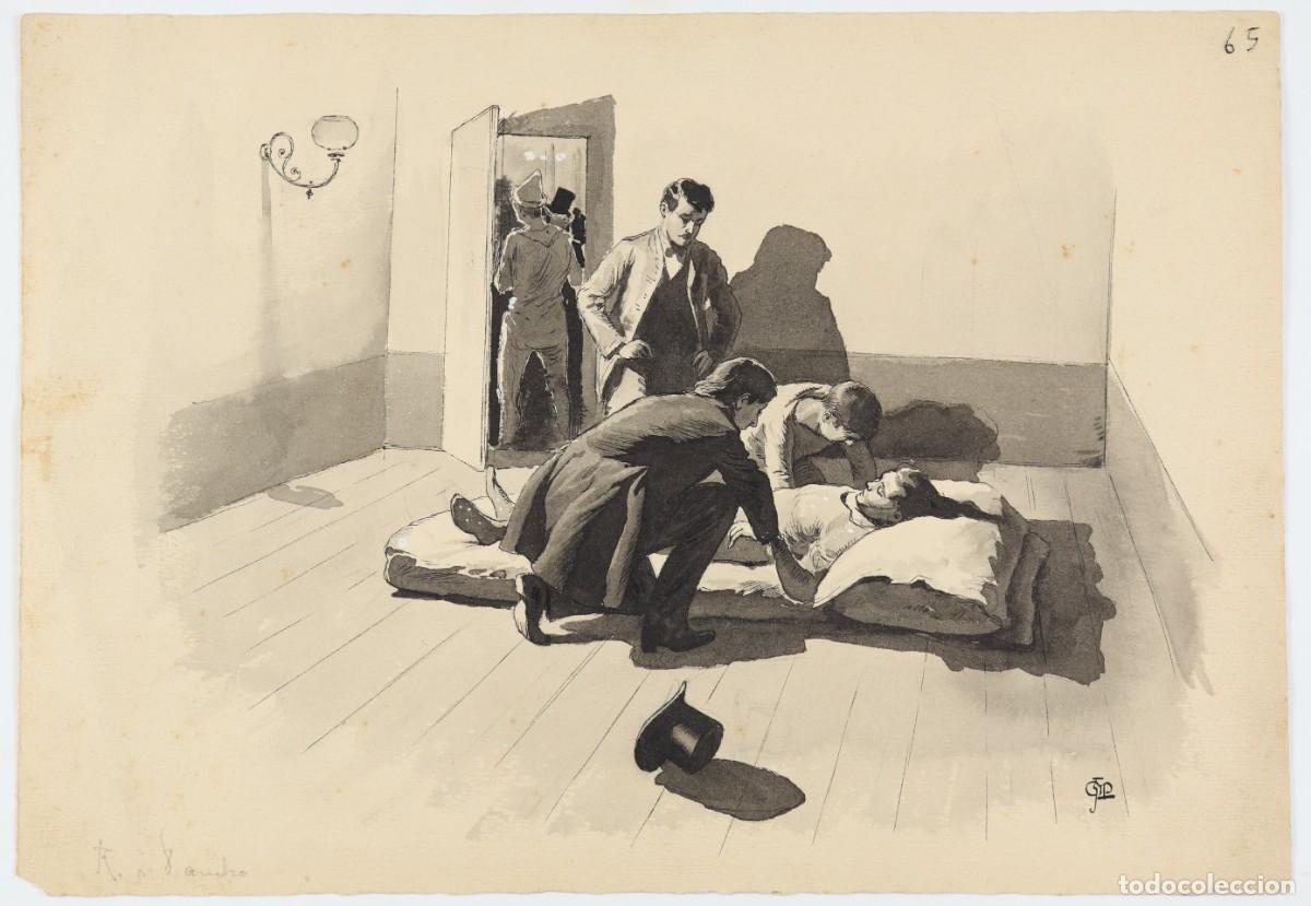 Arte: Hombre moribundo rodeado por sus compa&ntilde;eros