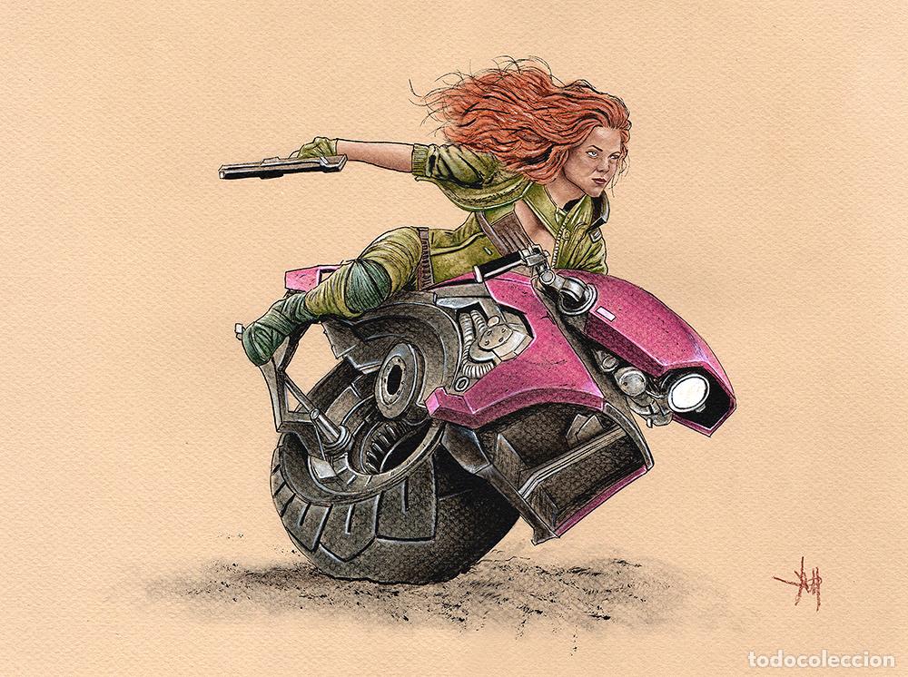Arte: ''RELENTLESS RIDER'' - PASTEL Y TINTA CHINA